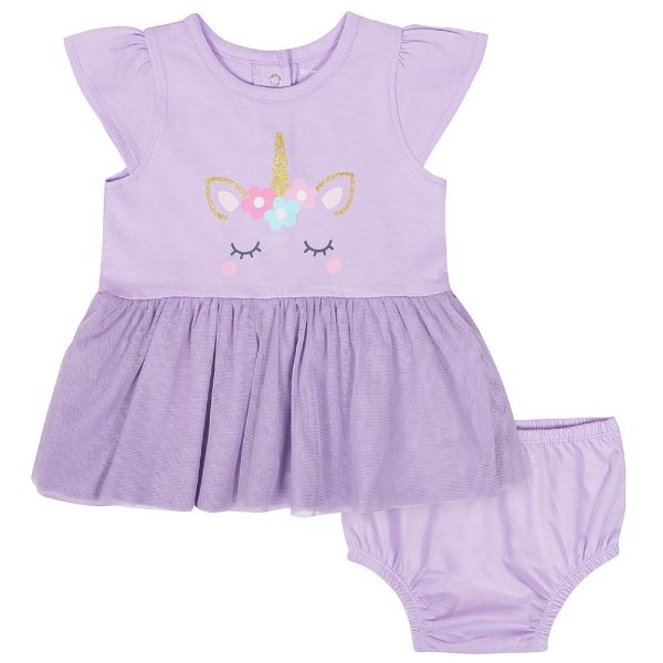 2-Piece Baby Girls Unicorn Dress & Diaper Cover Set