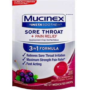 Mucinex 喉咙止痛药 40粒 接骨木和野樱桃口味