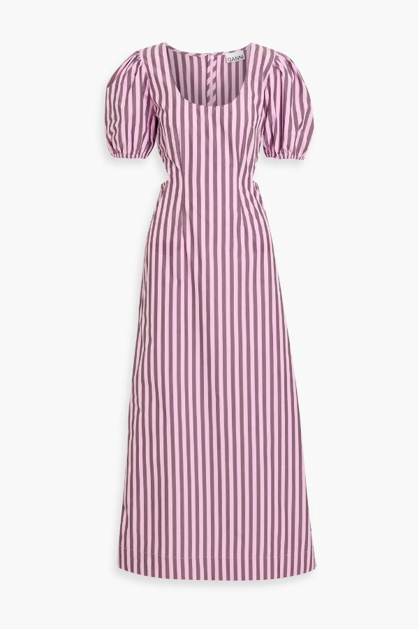 Cutout striped cotton-poplin maxi dress