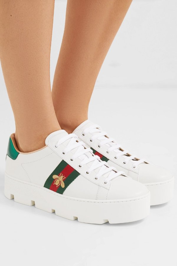 New Ace embroidered leather platform sneakers