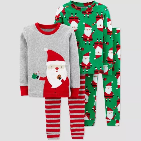 Toddler Boys' 4pc Santa 100% Cotton Pajama Set - Just One You® made by carter's Gray/Green