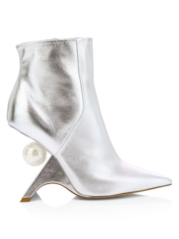 - Jazzelle Faux Pearl Metallic Leather Ankle Boots