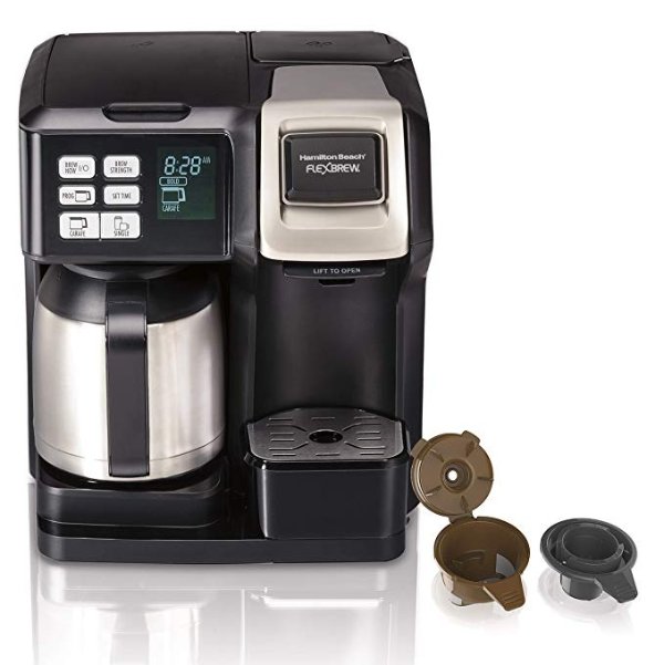 Hamilton Beach (49966) FlexBrew Coffee Maker with Thermal Carafe, Single Serve & Full Coffee Pot, Compatible with Single-Serve Pods or Ground Coffee, Programmable, Stainless Steel