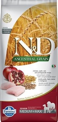 FARMINA N&D Ancestral Grain Chicken & Pomegranate Recipe Senior Medium & Maxi Dry Dog Food, 26.4-lb bag - Chewy.com