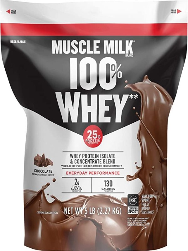 Muscle Milk 100% Whey Protein Powder, Chocolate, 25g Protein, 5 Pound