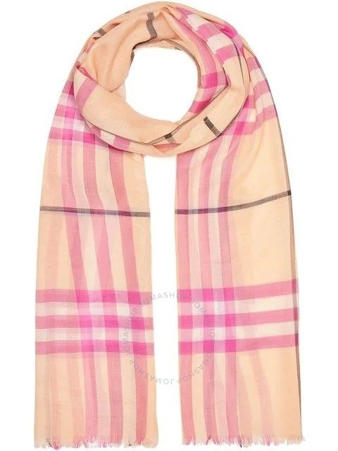 Lightweight Gauze Weave Check Wool and Silk Scarf