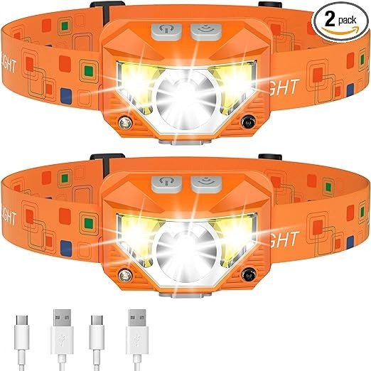 LHKNL Headlamp Flashlight, 1200 Lumen Ultra-Light Bright LED Rechargeable Headlight with White Red Light,2-Pack Waterproof Motion Sensor Head Lamp,8 Modes for Outdoor Camping Running Fishing- Orange