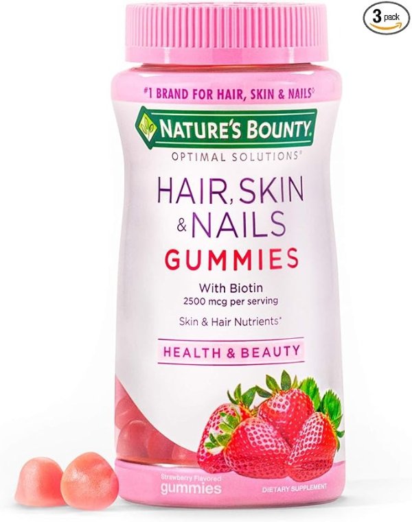 Optimal Solutions Hair, Skin, Nails, 2500 Mcg, 80 Gummies (Pack of 3) (Packaging may vary)