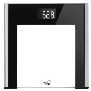 Smart Weigh Precision Ultra Slim Digital Bathroom Scale with Instant Step-on technology, Tempered Glass with Black Accents