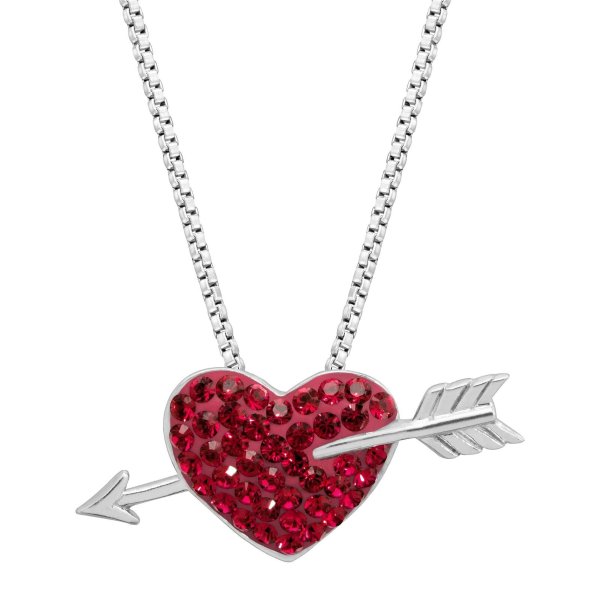 Crystaluxe Heart & Arrow Pendant with Swarovski Crystals, Rhodium-Dipped Silver