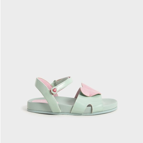 Light Green Girls' Heart-Motif Ankle Strap Sandals | CHARLES & KEITH