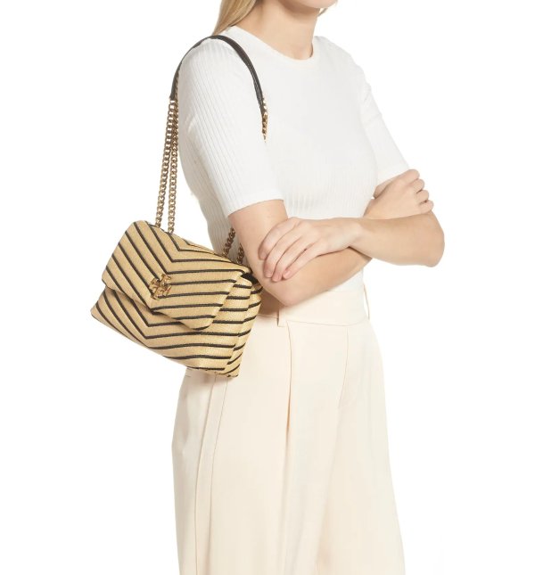 Kira Chevron Small Straw Convertible Shoulder Bag