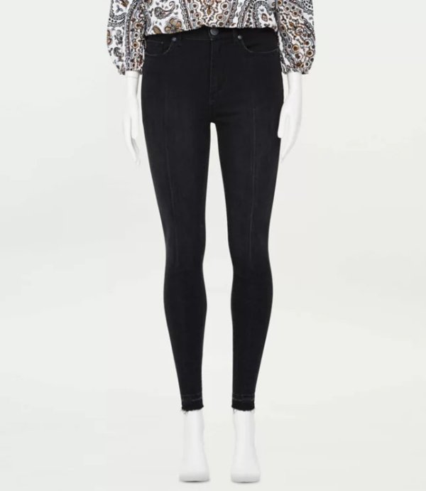 High Rise Seamed Skinny Jeans in Black