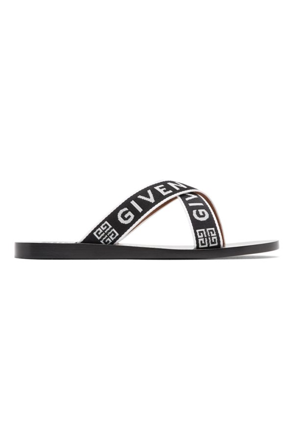 Black Logo Cross Sandals