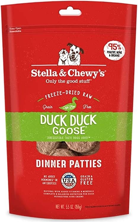 Stella & Chewy’s Freeze Dried Raw Dinner Patties – Grain Free Dog Food, Protein Rich Duck Duck Goose Recipe – 5.5 oz Bag