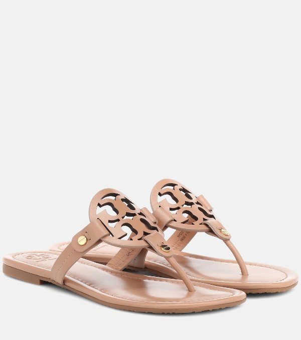 Miller Leather Thong Sandals in Beige - Tory Burch | Mytheresa