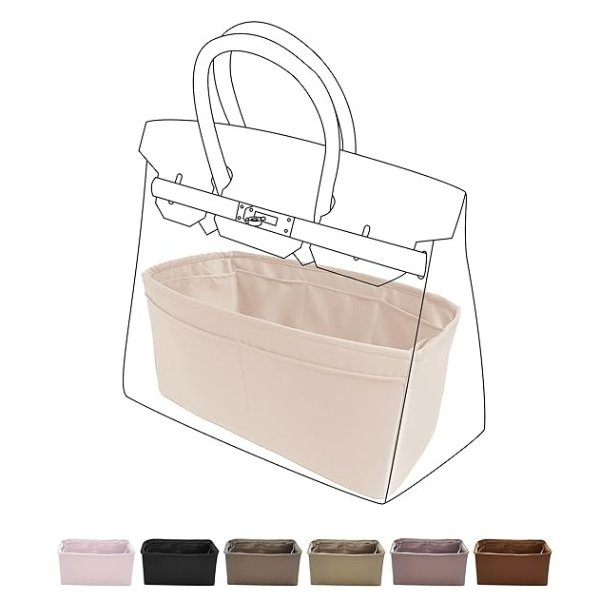 Purse Organizer Silky Smooth,Silk,Luxury Handbag Tote in Bag Shapers, Women- Fits Birkin25/30/35/40 Bags (Craie, BK25)