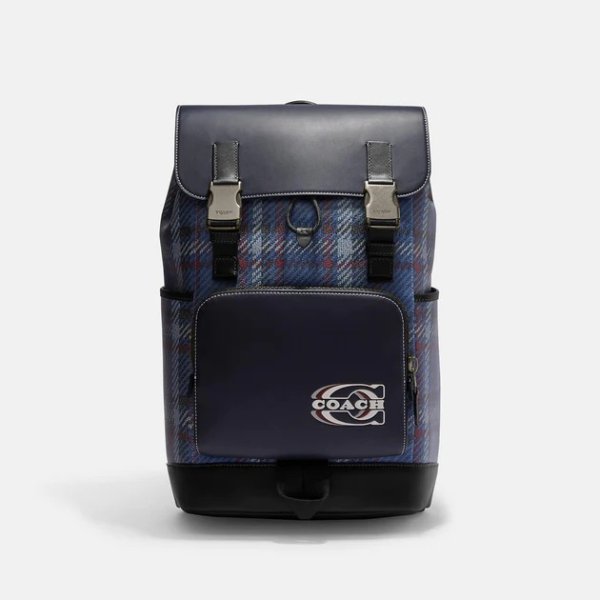 Track Backpack With Plaid Print And Coach Stamp
