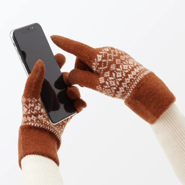 Wool Blend Patterned Touchscreen Gloves