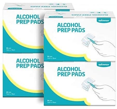Alcohol Prep Pads, 4-Ply Square Cotton Pads Well-Saturated in Alcohol, 200 Alcohol Wipes (4.33” X 5.19”)