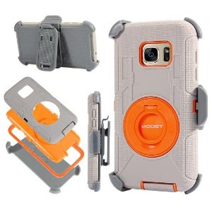 MOOST Heavy Duty Hybrid Shockproof Case With Kickstand and Belt Clip Holster for Samsung Galaxy S7 (Gray / Orange)