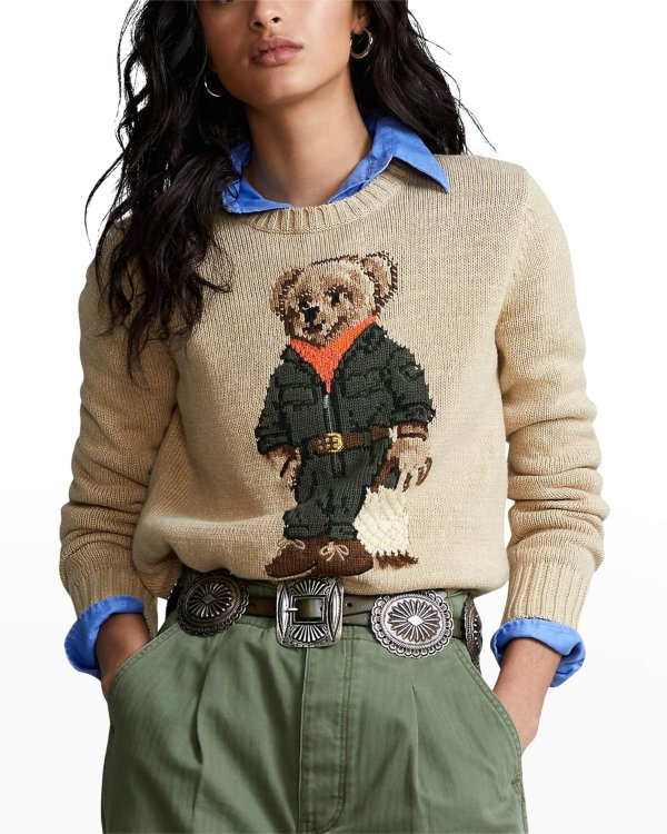 Crewneck Cotton Polo Bear Sweater