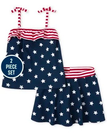 Toddler Girls Americana Sleeveless Star Print Ruffle Top And Star Print Knit Skort 2-Piece Set | The Children's Place - TIDAL