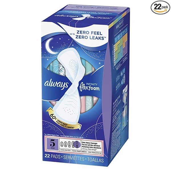 Infinity FlexFoam Pads for Women, Size 5, Extra Heavy Overnight Absorbency, Unscented, 22 Count
