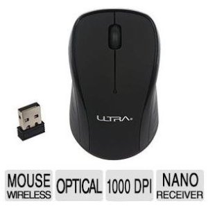 ULTRA Wireless Optical Mouse - 2.4GHz, 3 Button, Up To 1000DPI, Nano Receiver, Black - U12-43088
