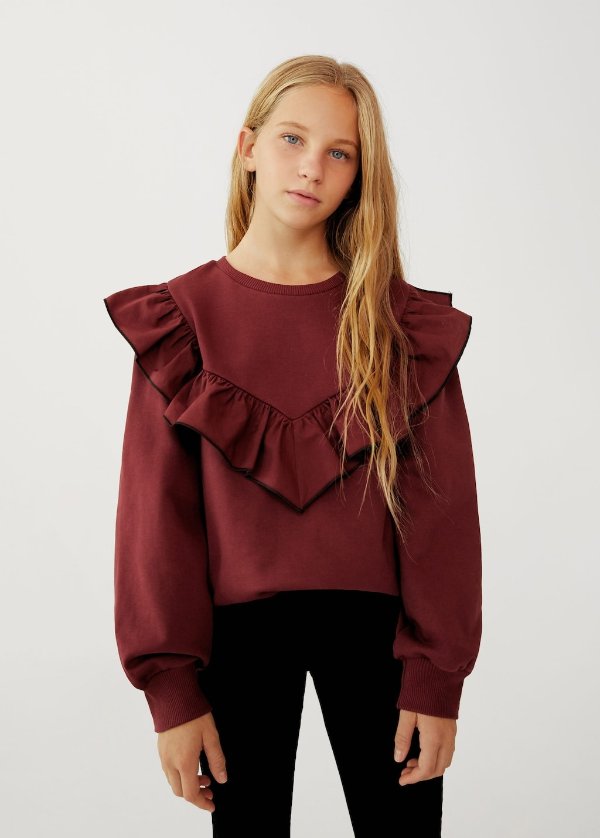 Ruffled cotton sweatshirt - Teen | Mango Kids USA