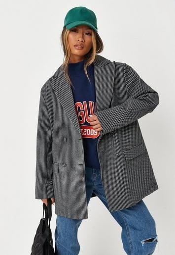 - Gray Plaid Oversized Boyfriend Blazer Coat