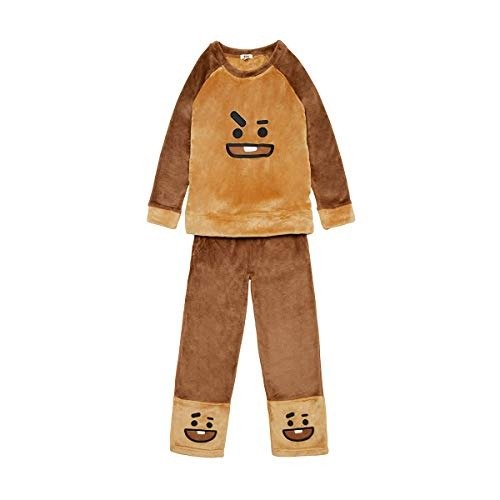 Official Merchandise by Line Friends - SHOOKY Character Pajama Sleep Lounge Wear Set, Small, Brown