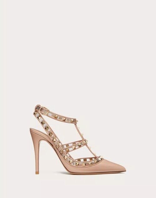 ROCKSTUD PUMPS IN PATENT LEATHER AND POLYMERIC MATERIAL WITH STRAPS 100MM