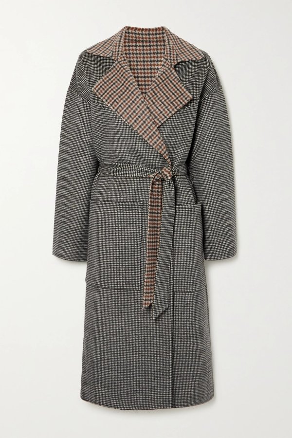 Alamo reversible belted houndstooth wool and silk-blend coat