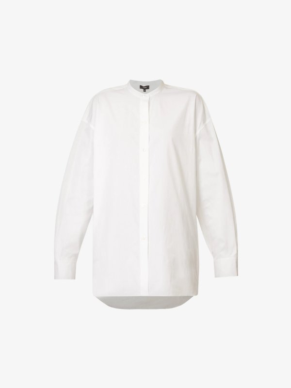 Mandarin-collar relaxed-fit cotton-poplin shirt
