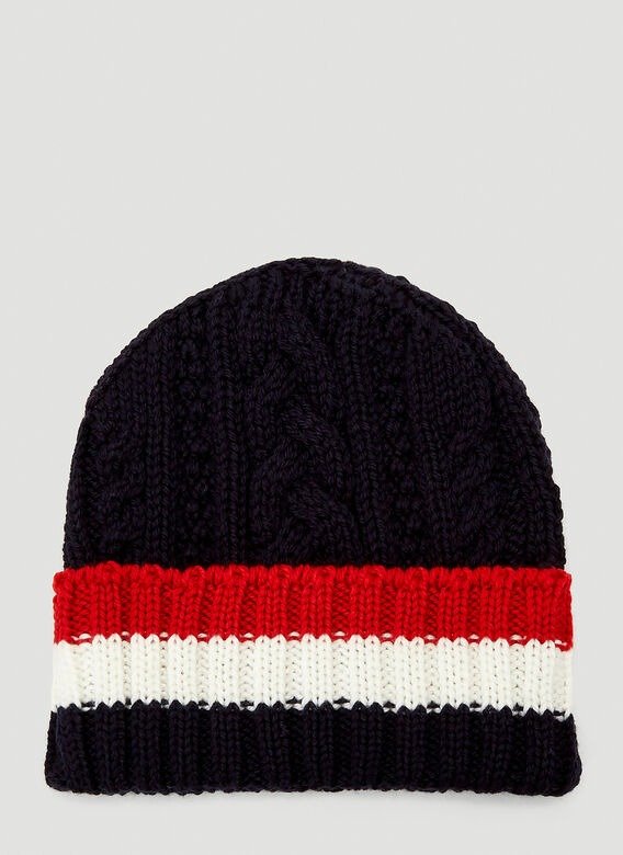 Cable Knit Beanie Hat in Blue