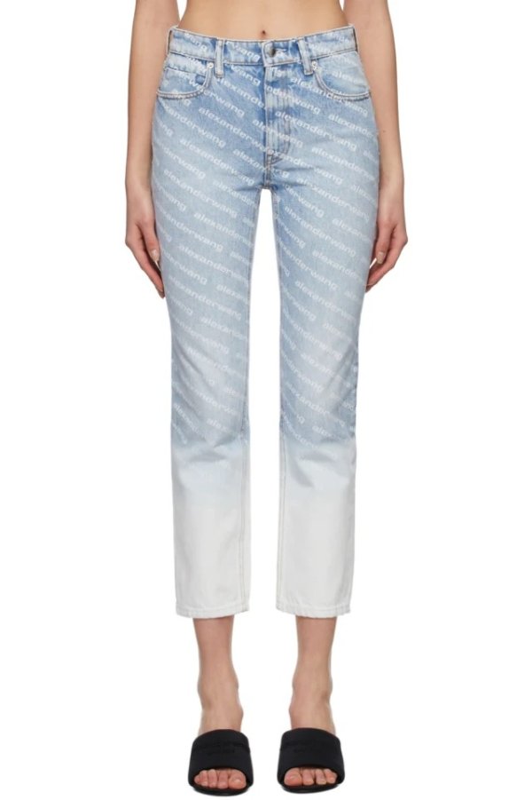 Blue Ombre Logo High Rise Jeans