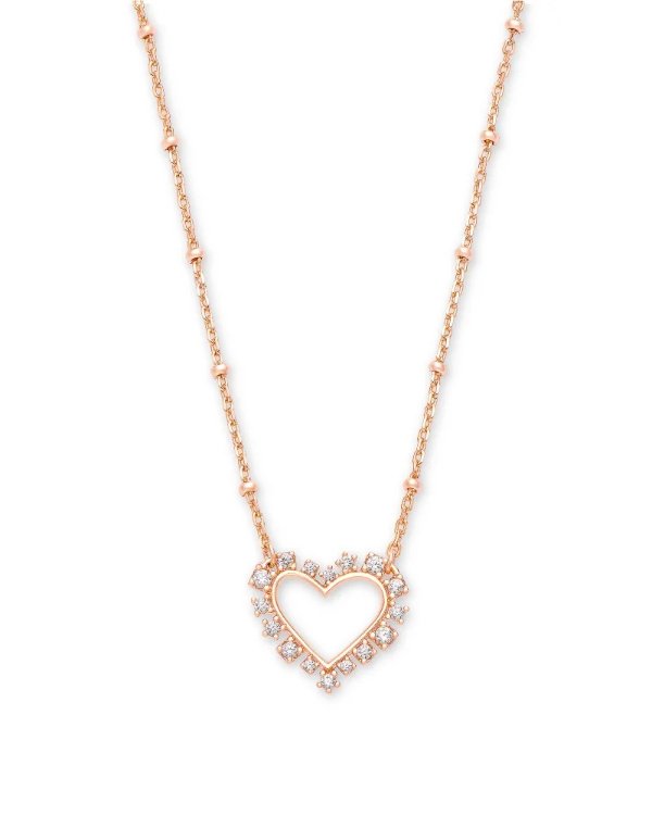Ari Heart Rose Gold Pendant Necklace in White Crystal | Kendra Scott