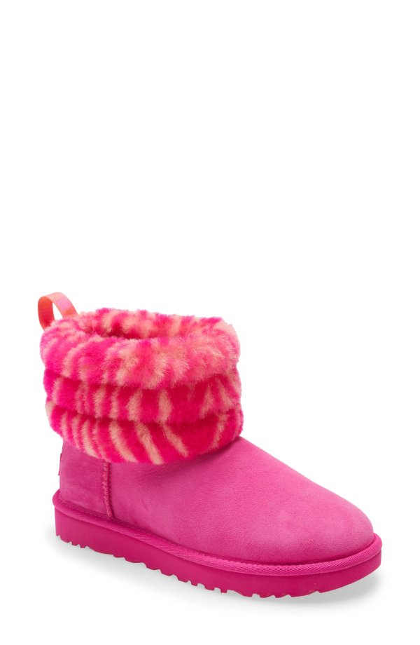 Mini Fluff Quilted Animal Print Boot