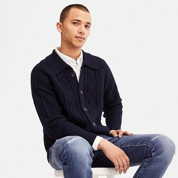 MEN CABLE KNIT LONG-SLEEVE CARDIGAN