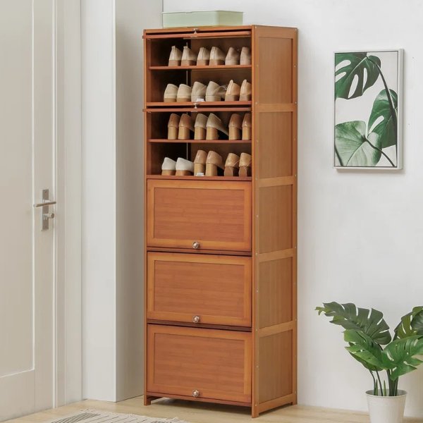 10 Tiers 30 Pairs Bamboo Shoe Rack Storage Organizer Cabinet, Sneakers Shoes Stand for Entryway