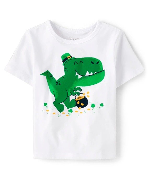 Baby And Toddler Boys Short Sleeve St. Patrick's Dino Graphic Tee | The Children's Place - WHITE