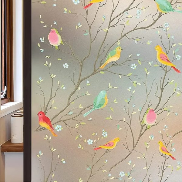 1pc Vintage Privacy Window Film Color Bird Pattern Frosted Window Stickers Static Cling Window Film Anti Uv Frosted Glass Window | Free Shipping For New Users | Temu