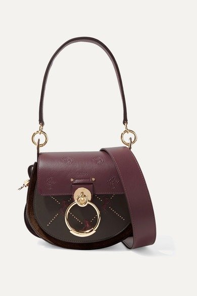 Tess small studded embroidered leather and suede shoulder bag