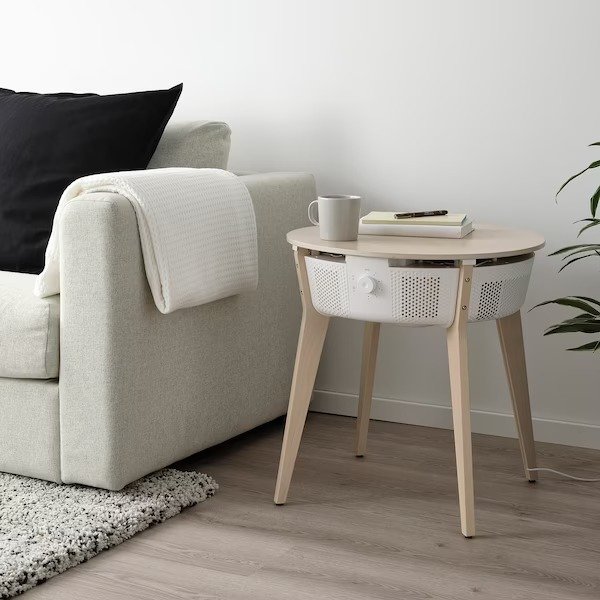 STARKVIND Table with air purifier, stained oak veneer/white smart - IKEA