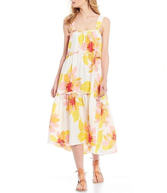 Moonshine Floral Tiered Sleeveless Midi Dress | Dillard's