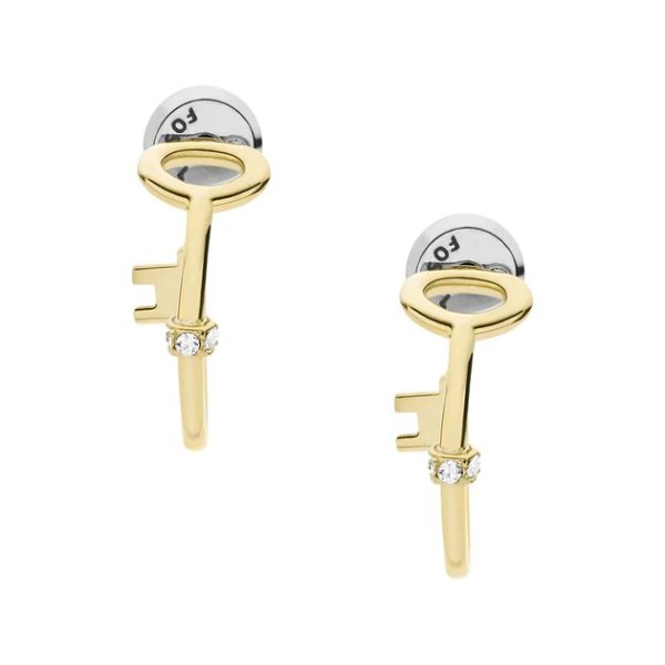 women's archival gold-tone stainless steel key hoop earrings