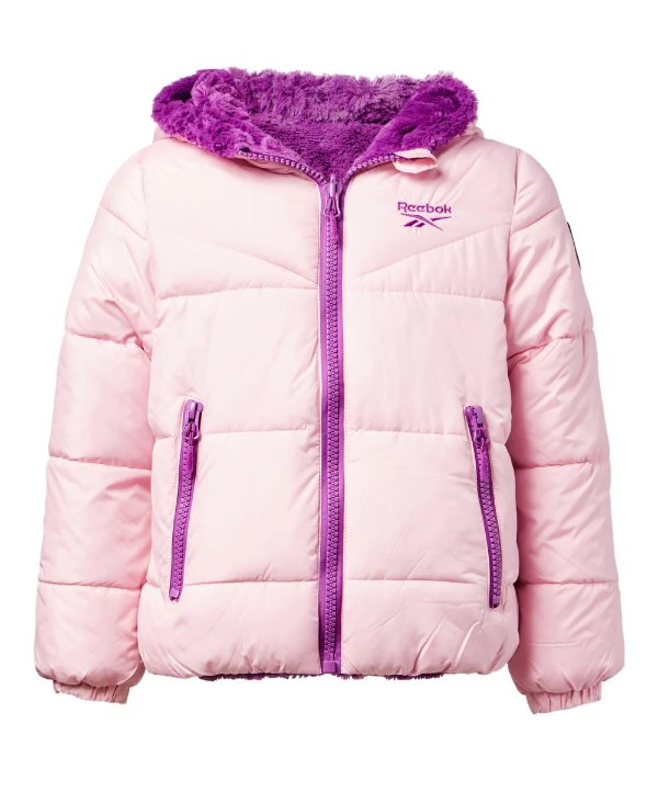 | Mauve & Purple Reversible Puffer Jacket - Girls