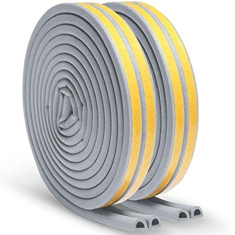 Weather Stripping for Doors and Windows,Tolmnnts All-Climate D-Type Self-Adhesive Foam Seal Strip for Doors/Windows Gap Blocker and Sound Insulation,66FT(20M) 2Pack,Grey