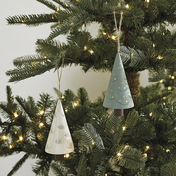 Wooden Christmas Tree Ornaments Set of 2